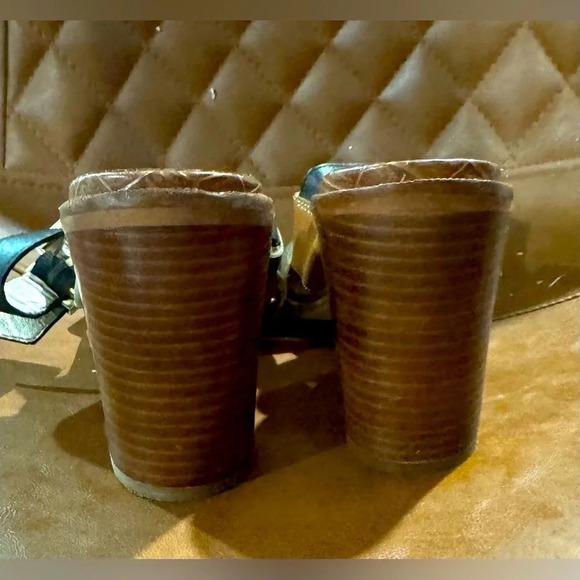 Sam Edelman Ivy Open Toe Sandal Chunky Heel boho US9 tan brown gold buckle party - Picture 3 of 5